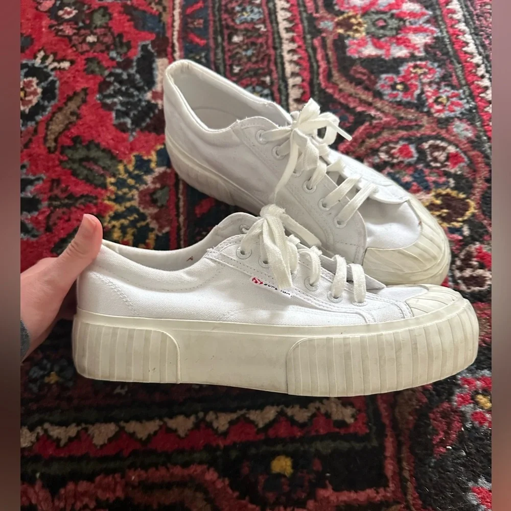 Superga White Platform Sneakers - Picture 1 of 3